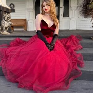 Formal Deep Burgundy Tulle Ball Gown Dress for Women